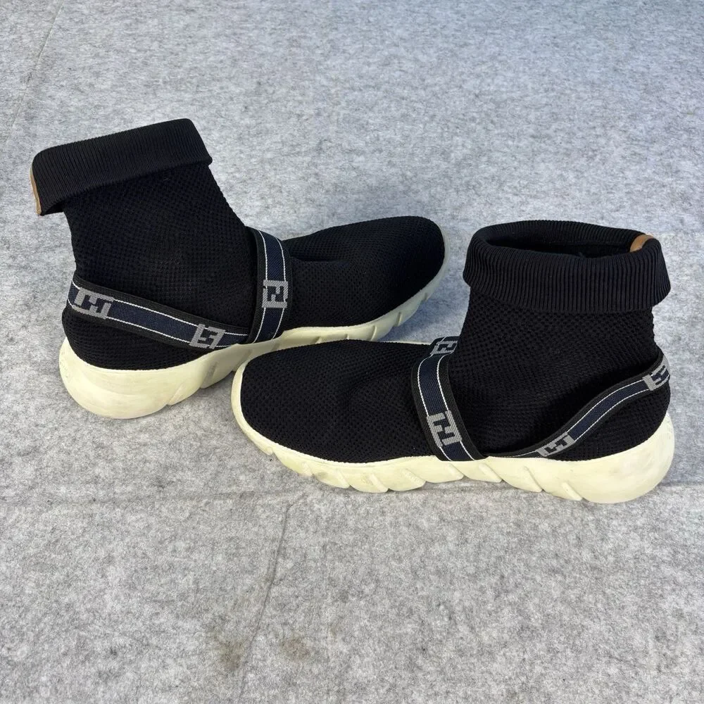 Fendi Rockoko FF Zucca Logo Knit Sock Sneakers Black Tobacco High Italy Mens 12